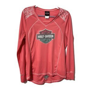 Harley-Davidson Women's Pink Long Sleeve Jersey Large Horny Toad Temple Tx